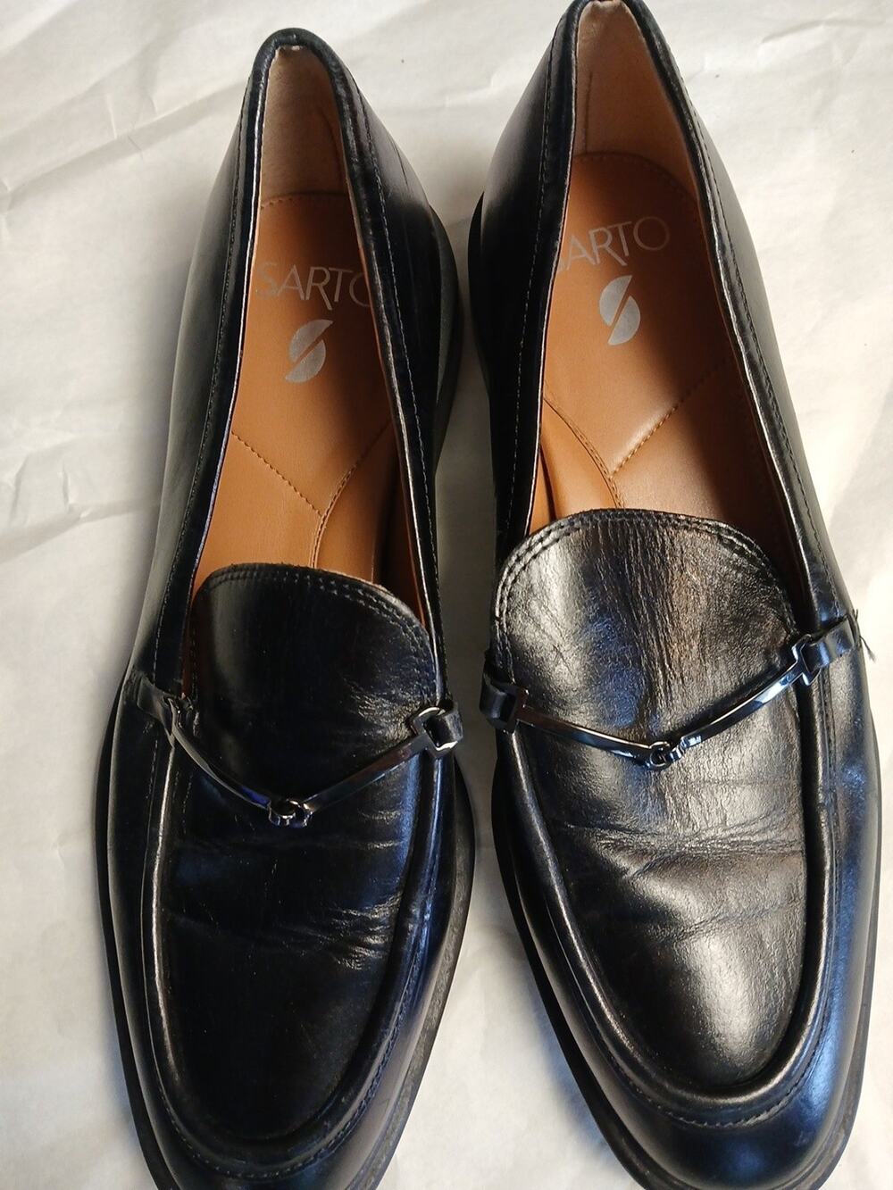 Size 8.5 M - SARTO Loafers Womens Flat Office Shoes Eda Black Leather Slip On